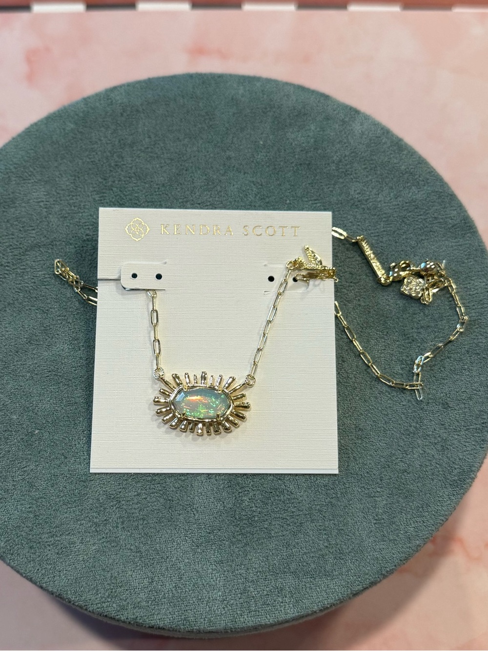 Kendra Scott | Elisa | Gold Plated Sunburst & Blue Opal Pendant Necklace - Picture 2 of 4